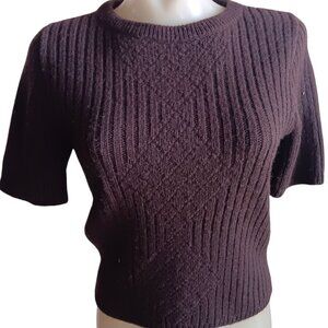 Women's Vintage Small Sweater 1970's Brown Ribbed Short Sleeve Top Bobbi Brooks